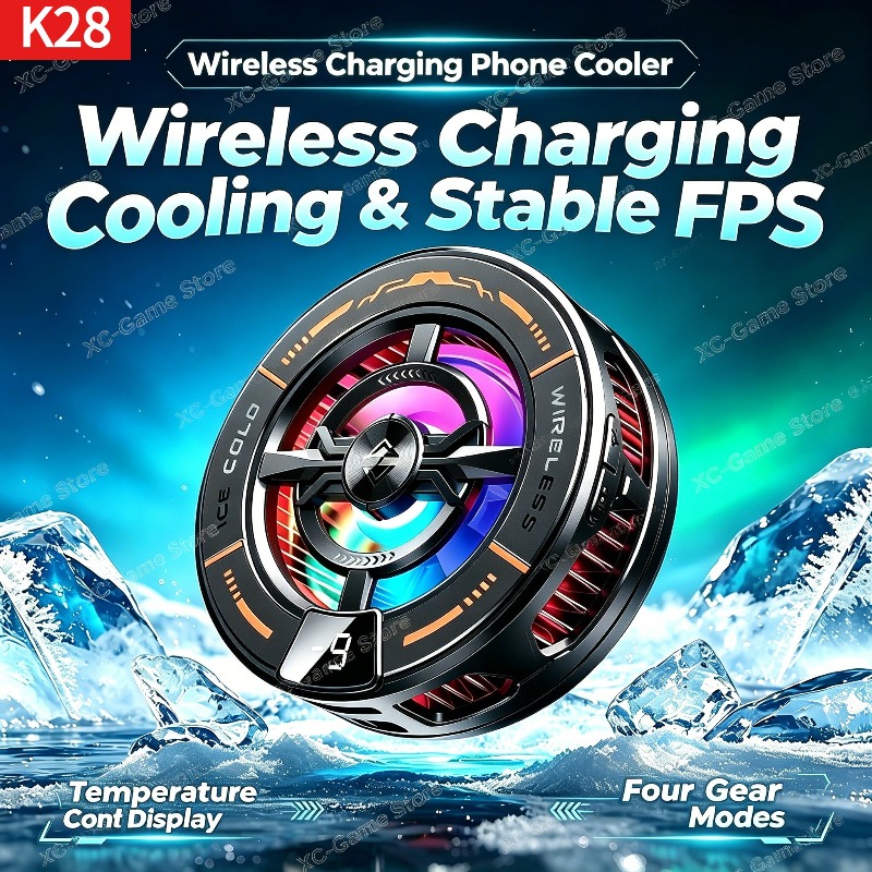 Gaming Zone Accessories - K28 磁気半導体電話クーラー ワイヤレス高速充電器冷却ラジエーター付き iPhone MagSafe Android