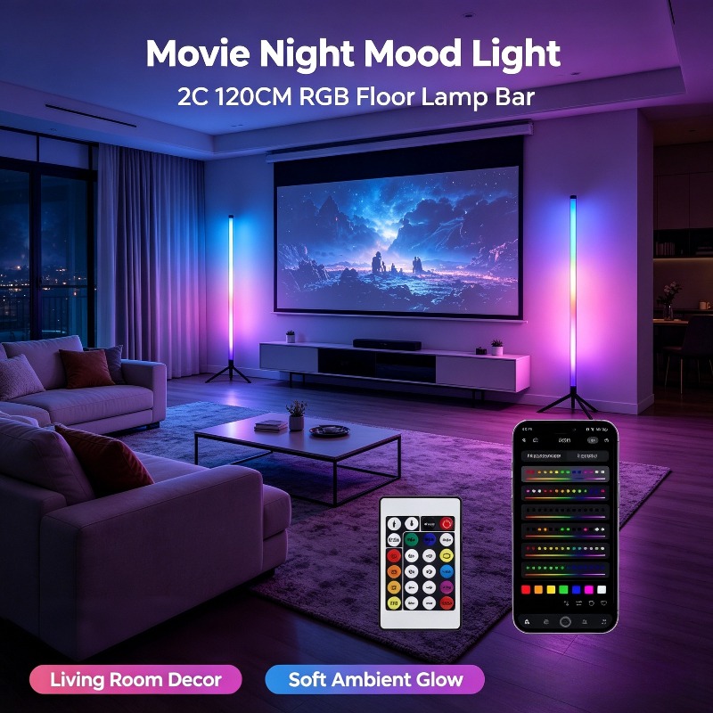 Gaming Accessories Led - 2パックRGB LEDコーナーフロアランプ、120CMサウンド起動ライトバー、ゲームルーム寝室装飾用アンビエント照明
