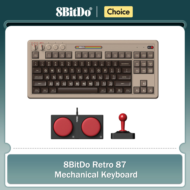 Gaming Accessories Keyboards - 8BitDo レトロメカニカルキーボード、BT/2.4G/USB-C ホットスワップ可能ゲーミングキーボード、87 キー、デュアルスーパープログラム可能ボタン