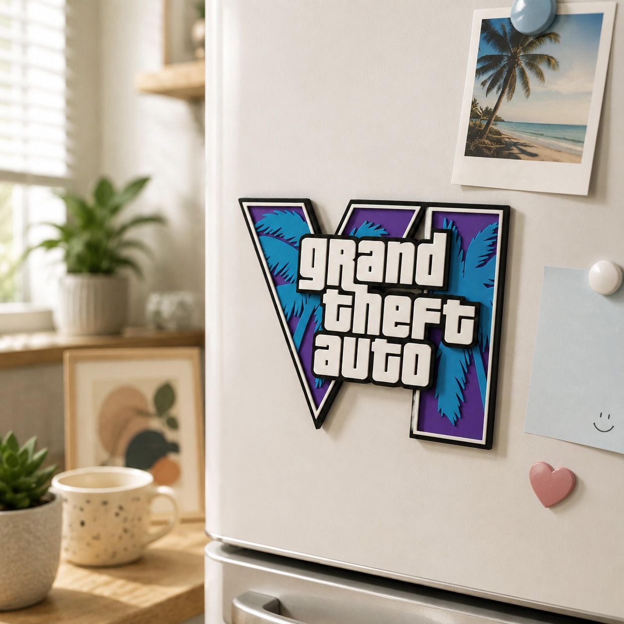 GTA6 3Dプリントロゴ マグネットステッカー 冷蔵庫マグ - Gaming Accessories Decor のレビューと価格
