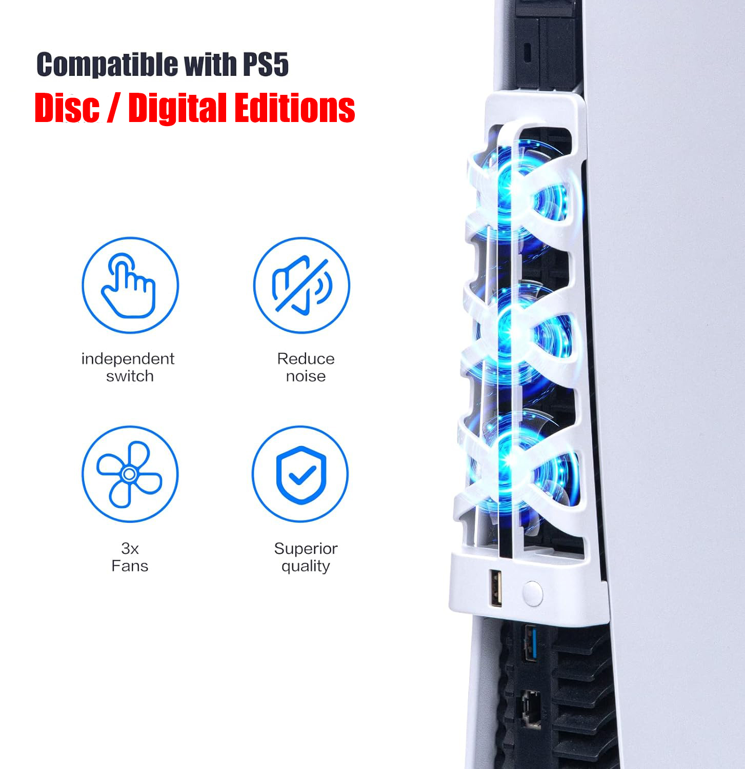 PS5用サイレント冷却ファン LEDライト付き 追加USBポ - Gaming Accessories Led のレビューと価格